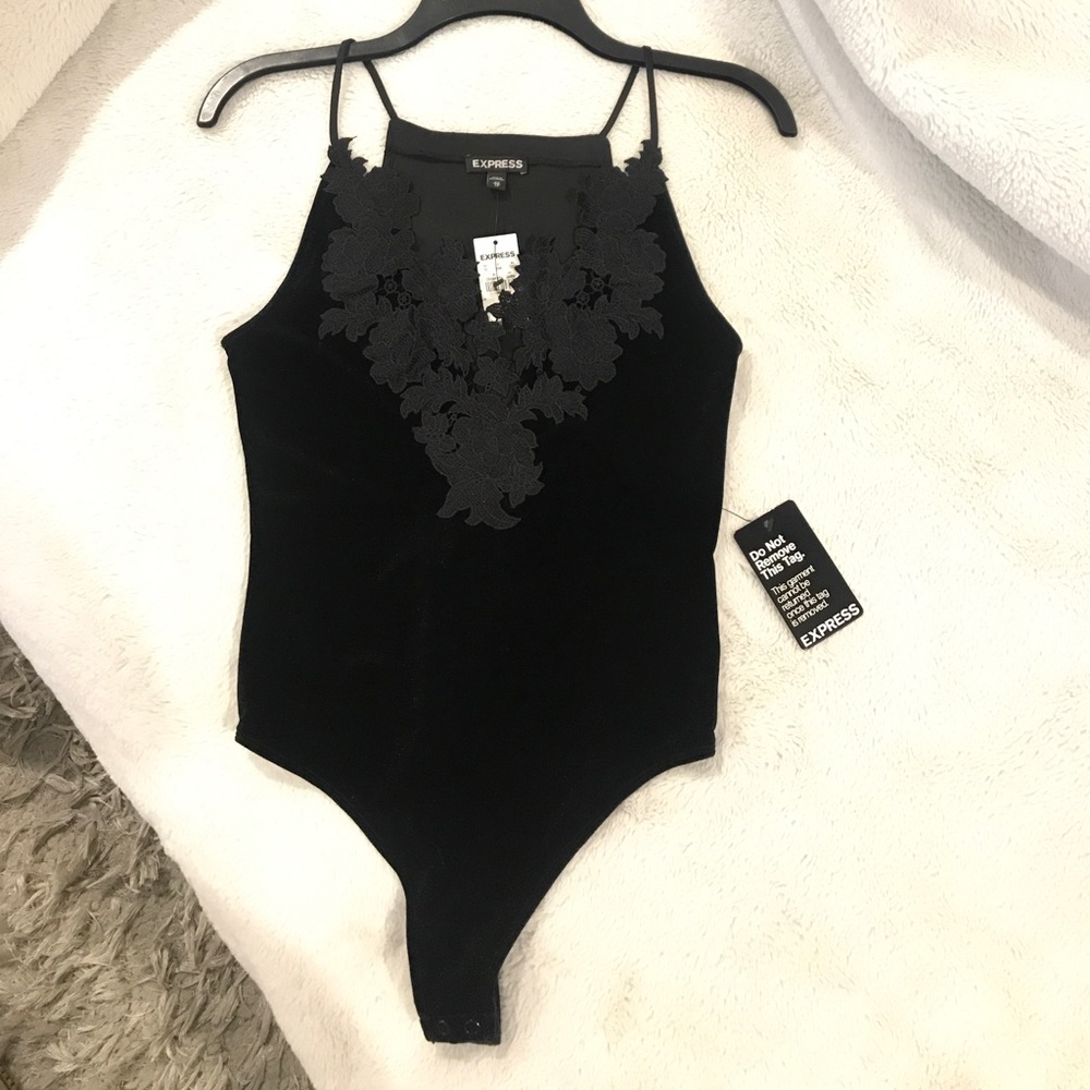 Velvet lace thong bodysuit